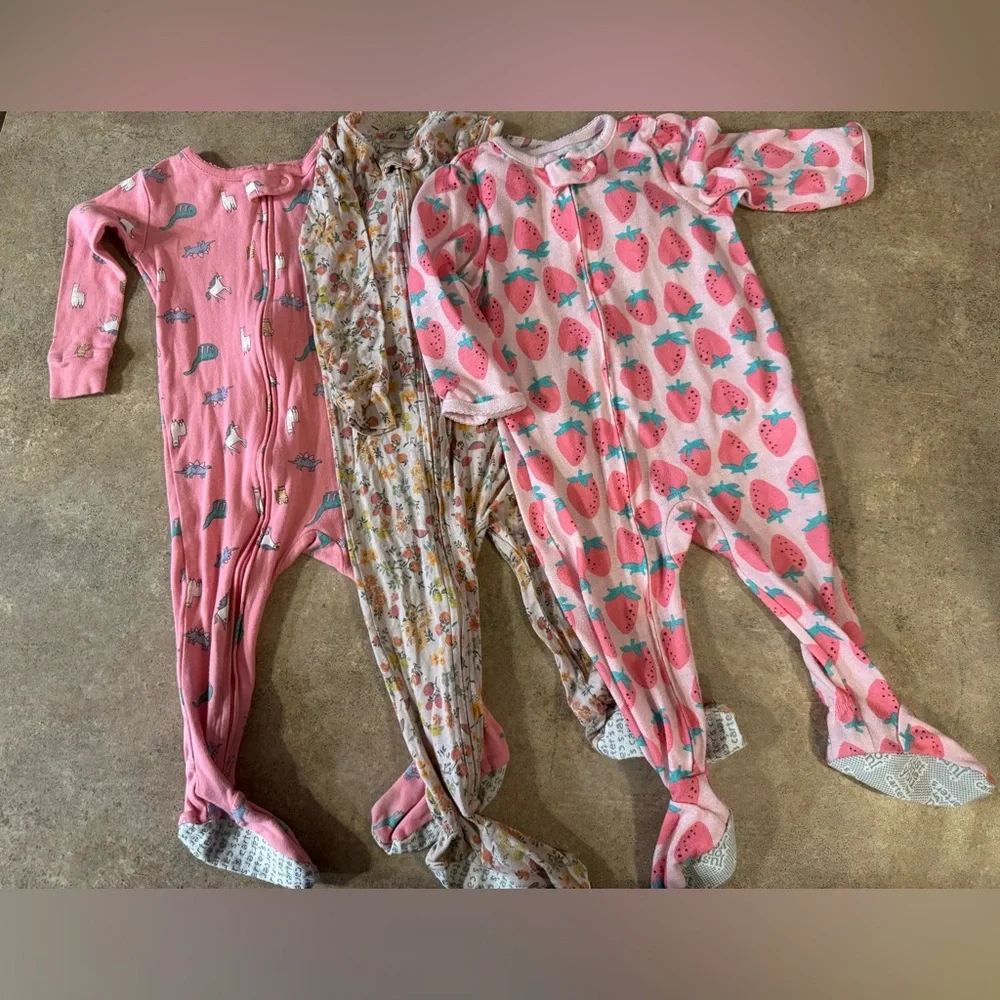 Carter's - 3 Pack Pink and Cream Kids Footies Pajamas, Size 12M